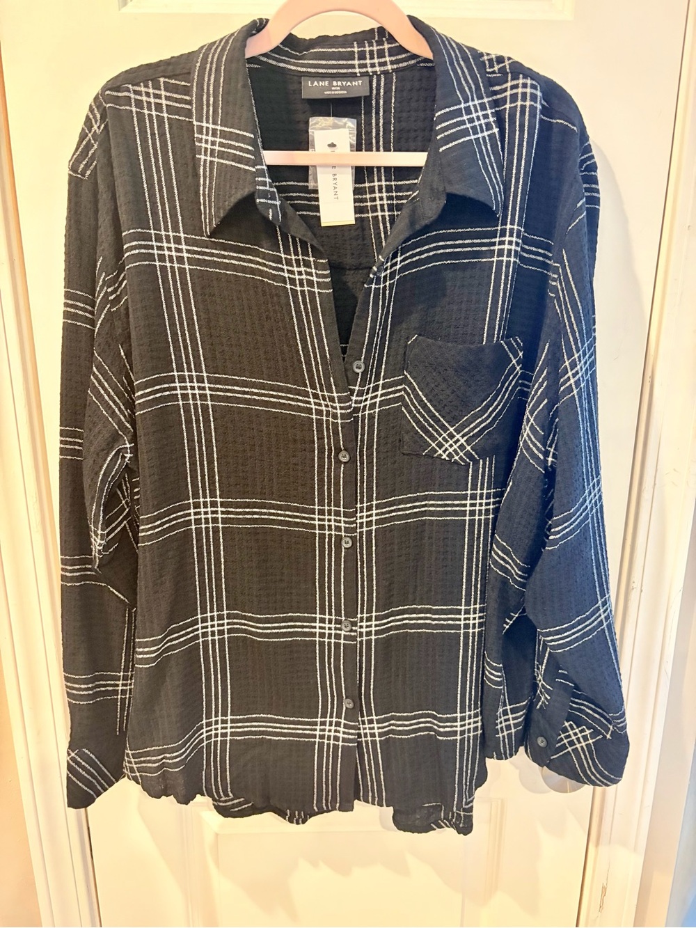 NWT Lane Bryant Black Plaid Button-Front Women's Top